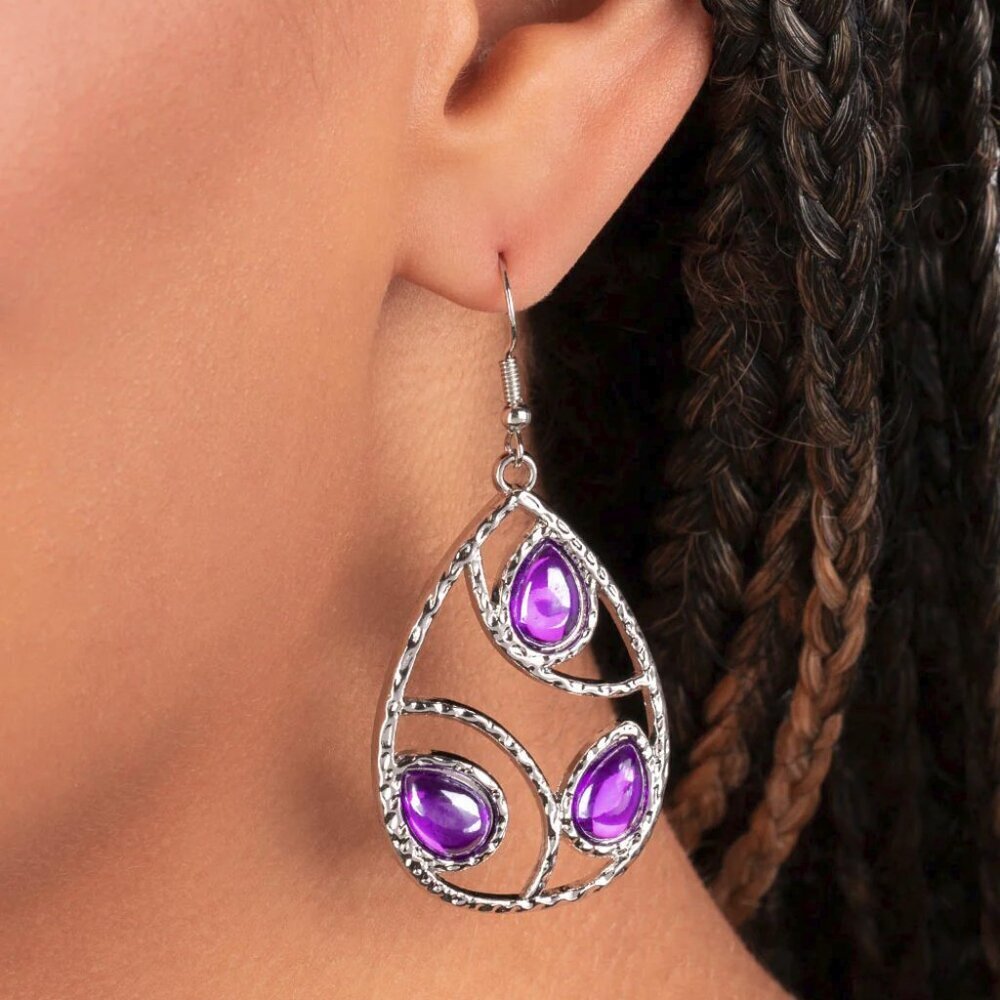 Paparazzi Jewelry - Send the BRIGHT Message - Purple Earrings - Vintage - Picture 3 of 4